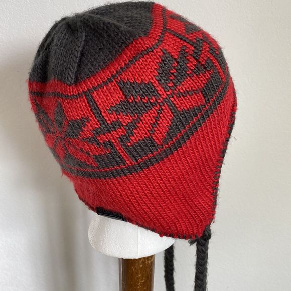 Columbia Ear Flap Hat Red Fair Isle Logo Heat Shield Pom Pom Knit Beanie Cap OS - Picture 3 of 12